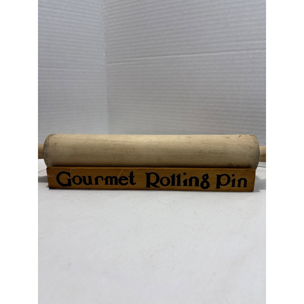 Vintage Wood Gourmet Rolling Pin with Decorative Wooden Display Stand Base